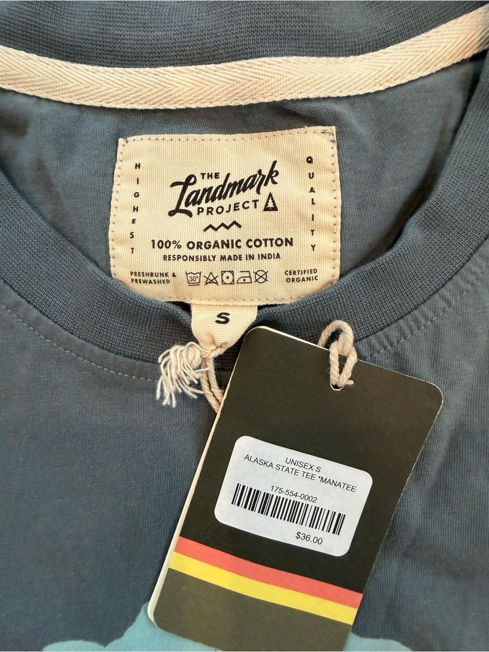 NWT The Landmark Project Alaska State Organic Cotton Blue Tee Size S - Picture 2 of 3
